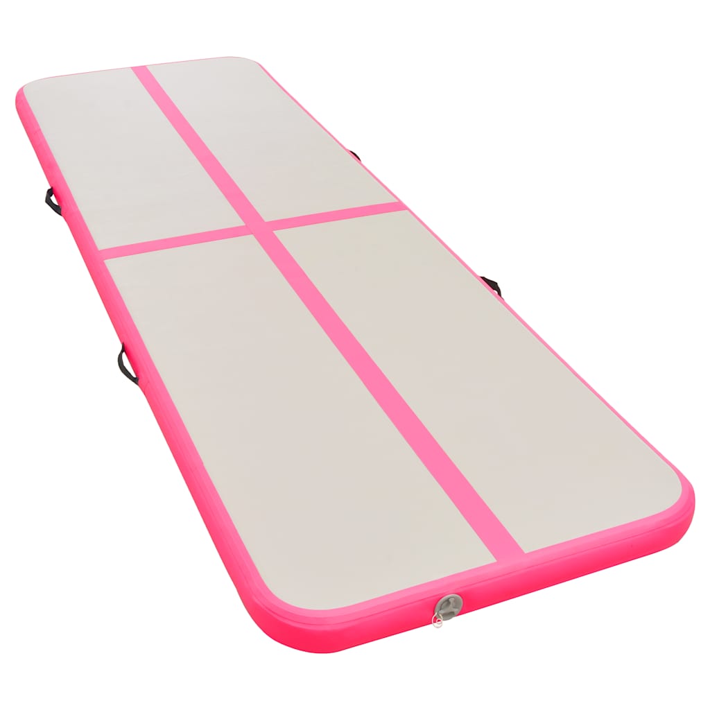 oppustelig gymnastikmåtte med pumpe 600 x 100 x 10 cm PVC Pink
