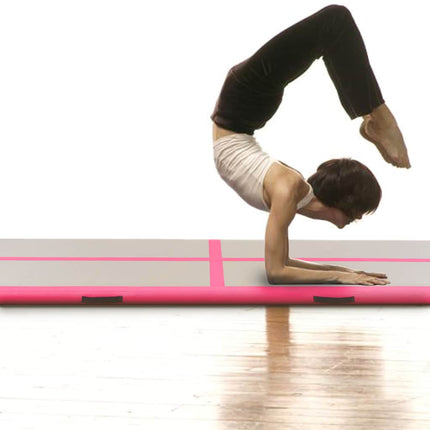 oppustelig gymnastikmåtte med pumpe 600 x 100 x 10 cm PVC Pink