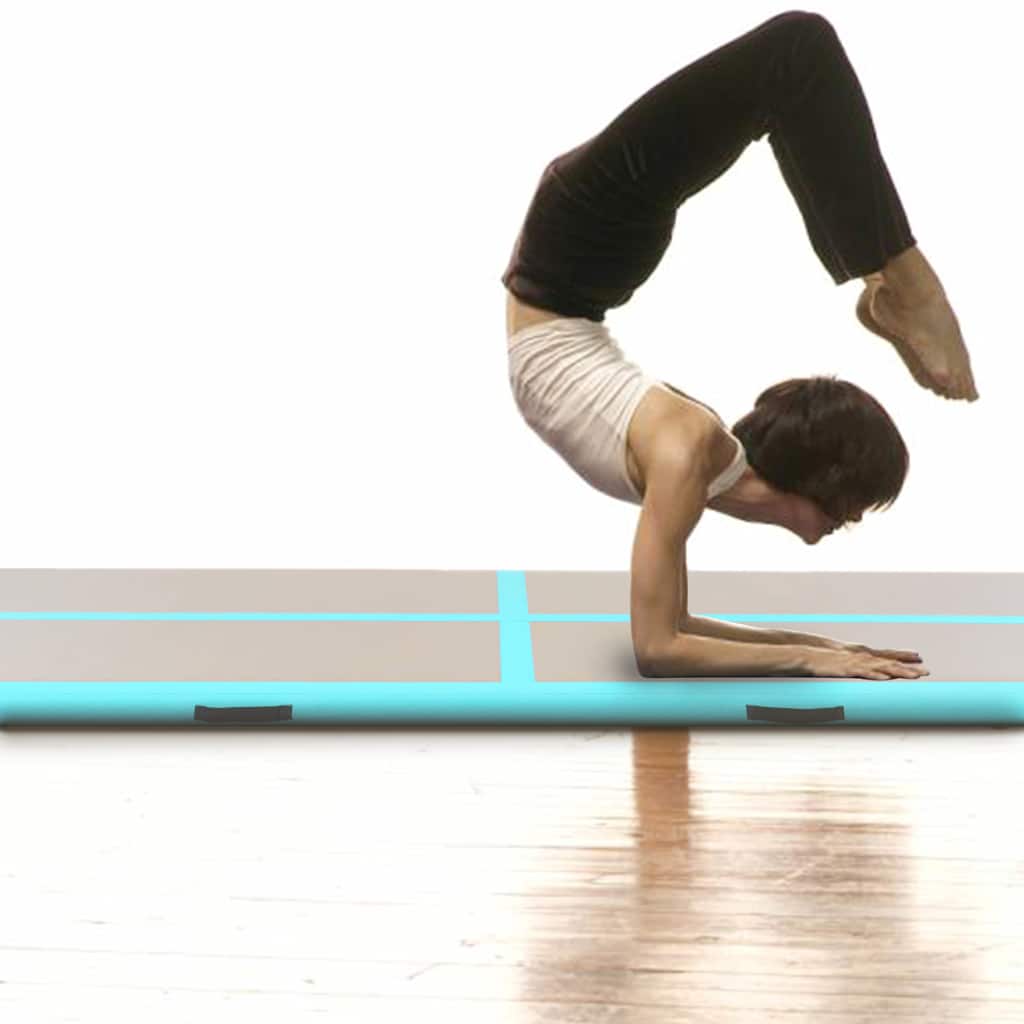 oppustelig gymnastikmåtte med pumpe 600 x 100 x 10 cm PVC grøn