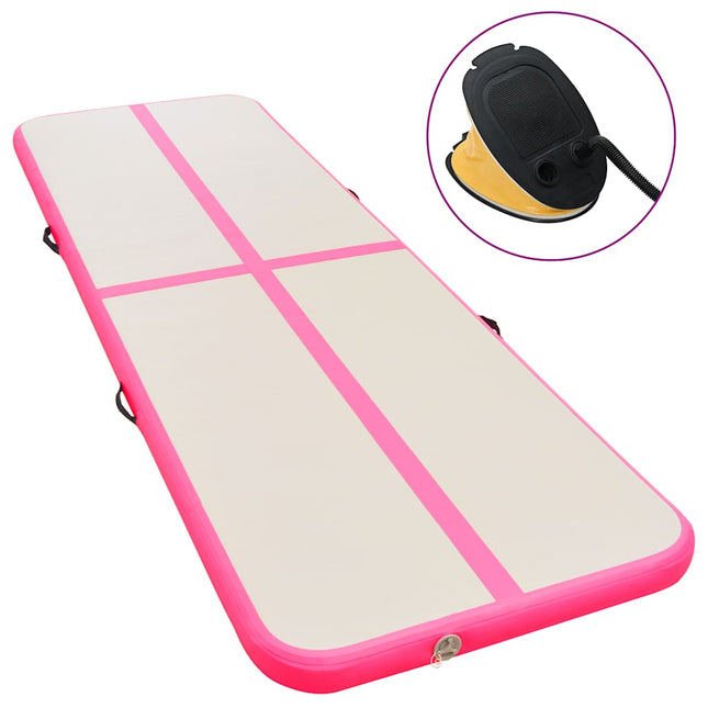 oppustelig gymnastikmåtte med pumpe 700 x 100 x 10 cm PVC Pink