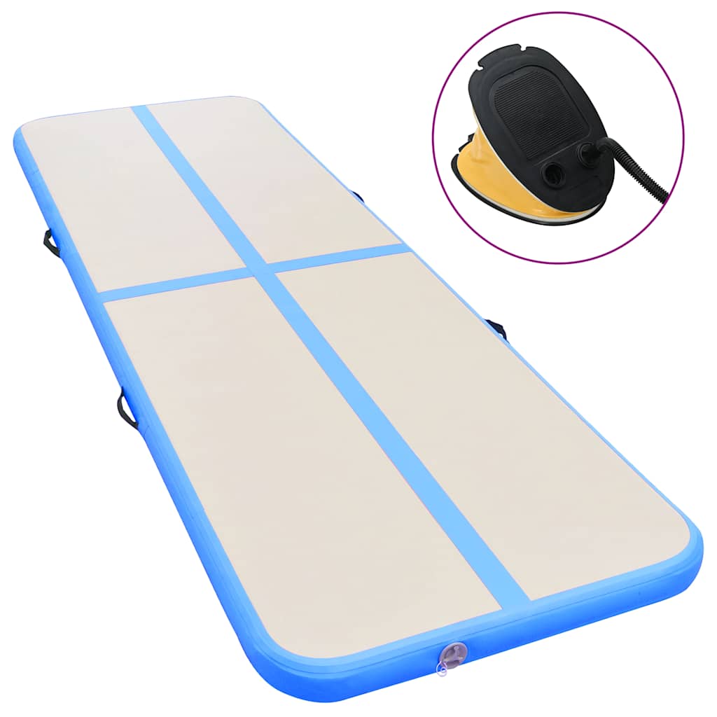 oppustelig gymnastikmåtte med pumpe 700 x 100 x 10 cm PVC blå