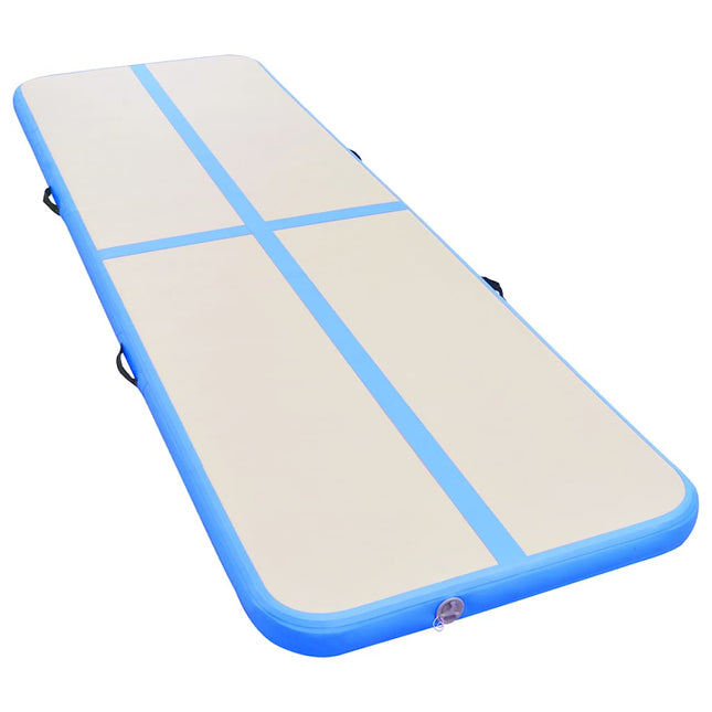 oppustelig gymnastikmåtte med pumpe 700 x 100 x 10 cm PVC blå