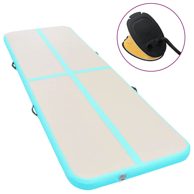 oppustelig gymnastikmåtte med pumpe 800 x 100 x 10 cm PVC grøn