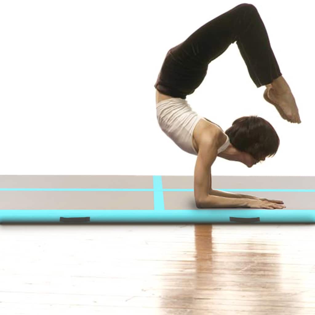 oppustelig gymnastikmåtte med pumpe 800 x 100 x 10 cm PVC grøn