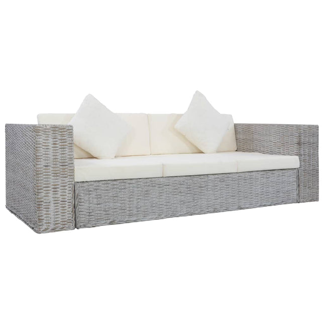 3-personers sofa med hynder naturlig rattan grå