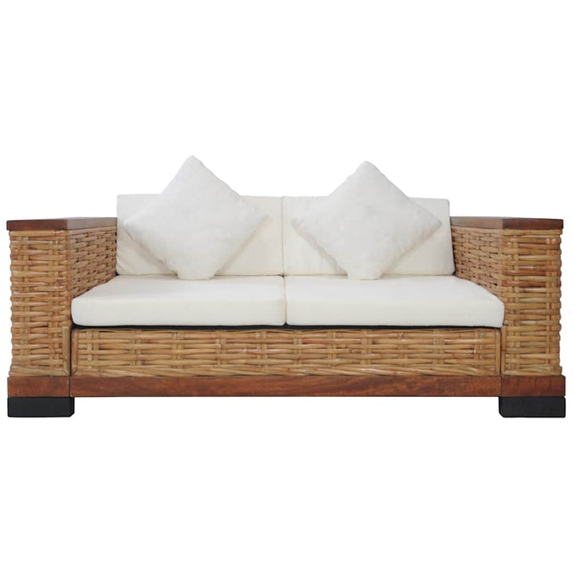 2-personers sofa med hynder naturlig rattan brun