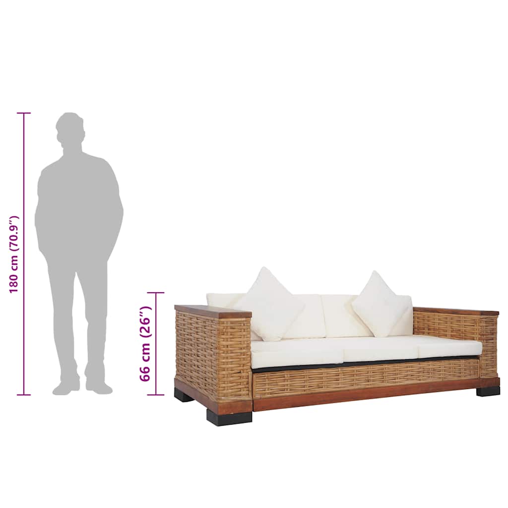 3-personers sofa med hynder naturlig rattan brun