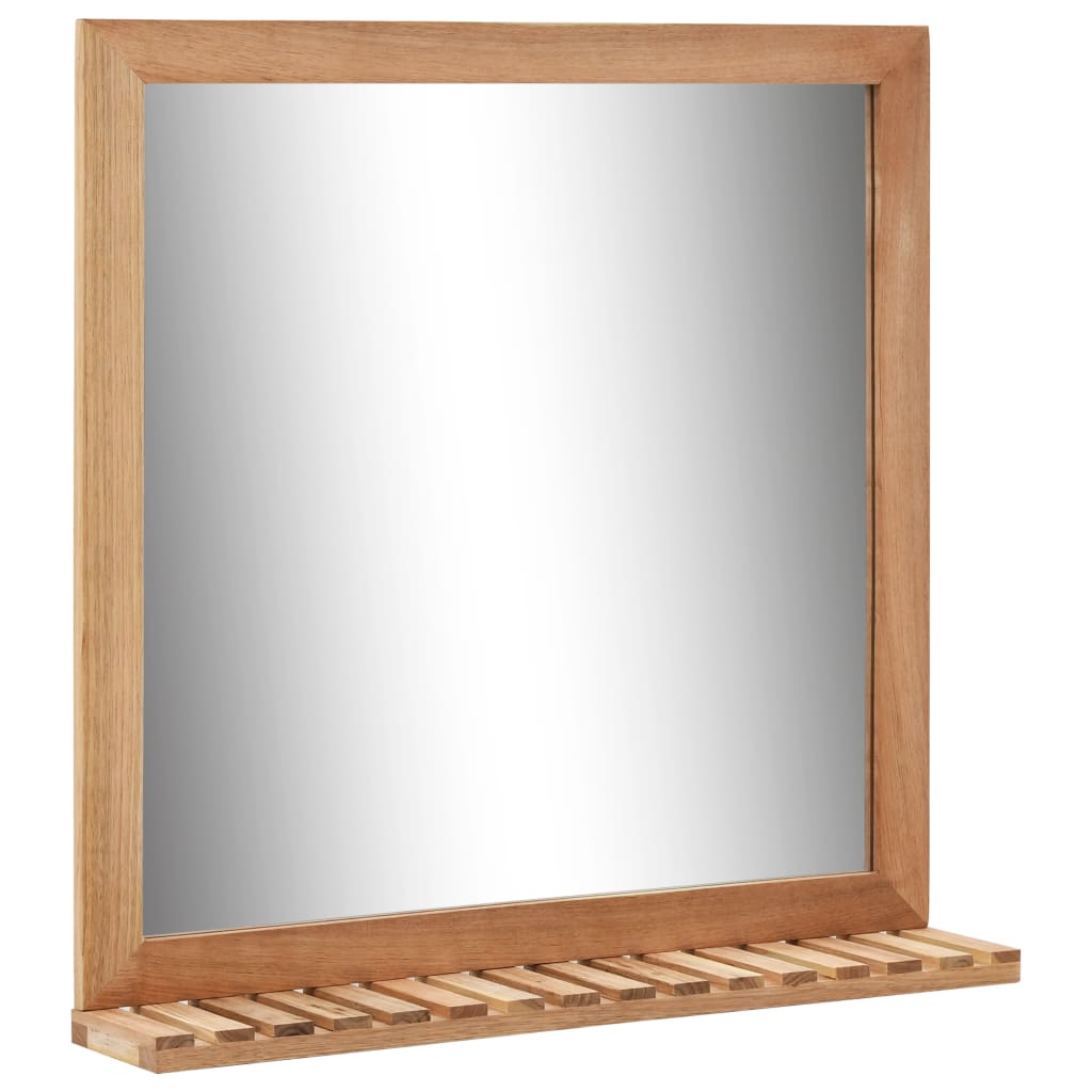 Badeværelsesspejl med hylde - 60 × 12 × 62 cm, massivt valnøddetræ