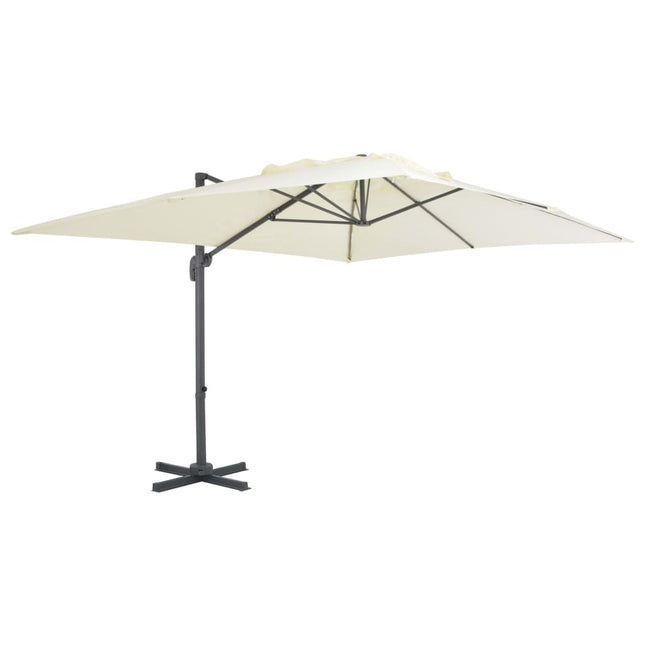 haveparasol m. transportabel fod sandfarvet