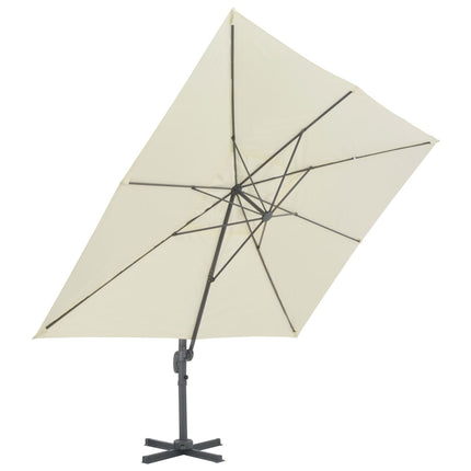 haveparasol m. transportabel fod sandfarvet