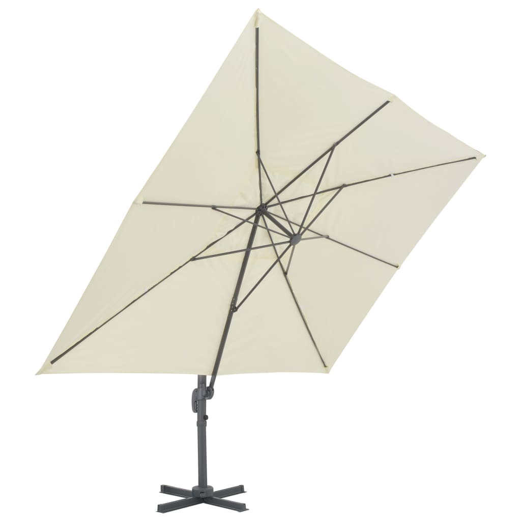 haveparasol m. transportabel fod sandfarvet