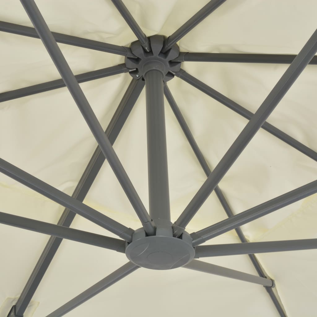 haveparasol m. transportabel fod sandfarvet