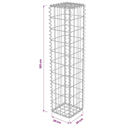 gabionvæg med dæksler galvaniseret stål 20 x 20 x 100 cm