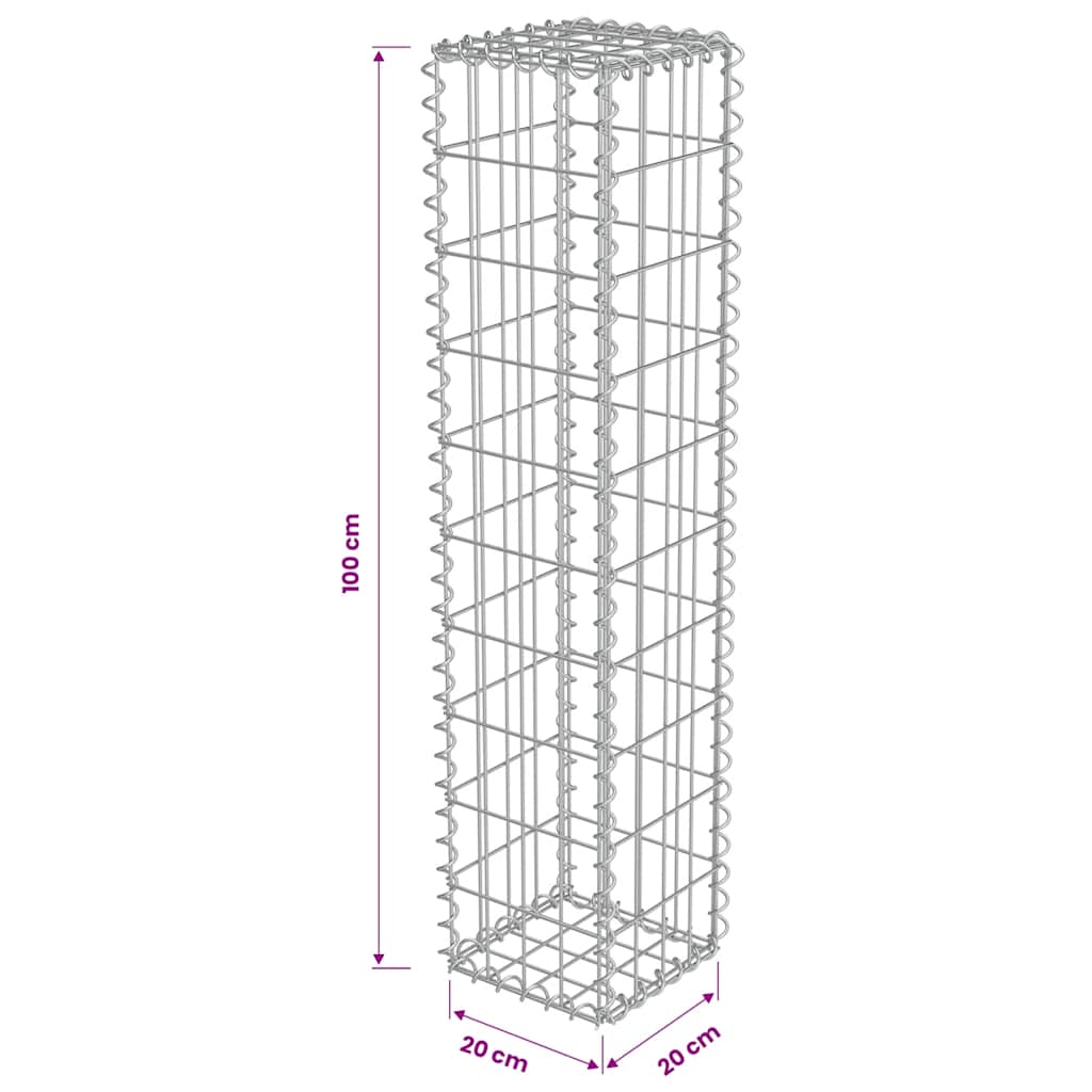 gabionvæg med dæksler galvaniseret stål 20 x 20 x 100 cm