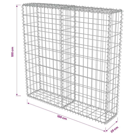 gabionvæg med dæksler galvaniseret stål 100 x 20 x 100 cm