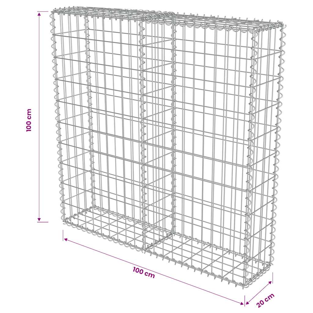 gabionvæg med dæksler galvaniseret stål 100 x 20 x 100 cm