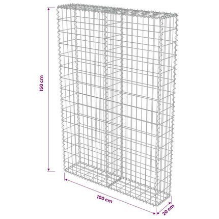 gabionvæg med dæksler 100 x 20 x 150 cm galvaniseret stål