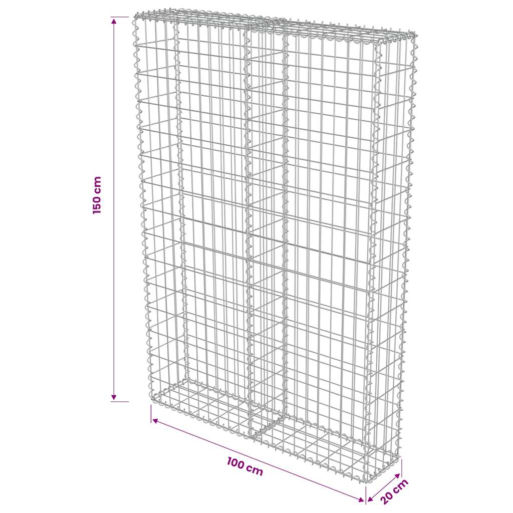 gabionvæg med dæksler 100 x 20 x 150 cm galvaniseret stål