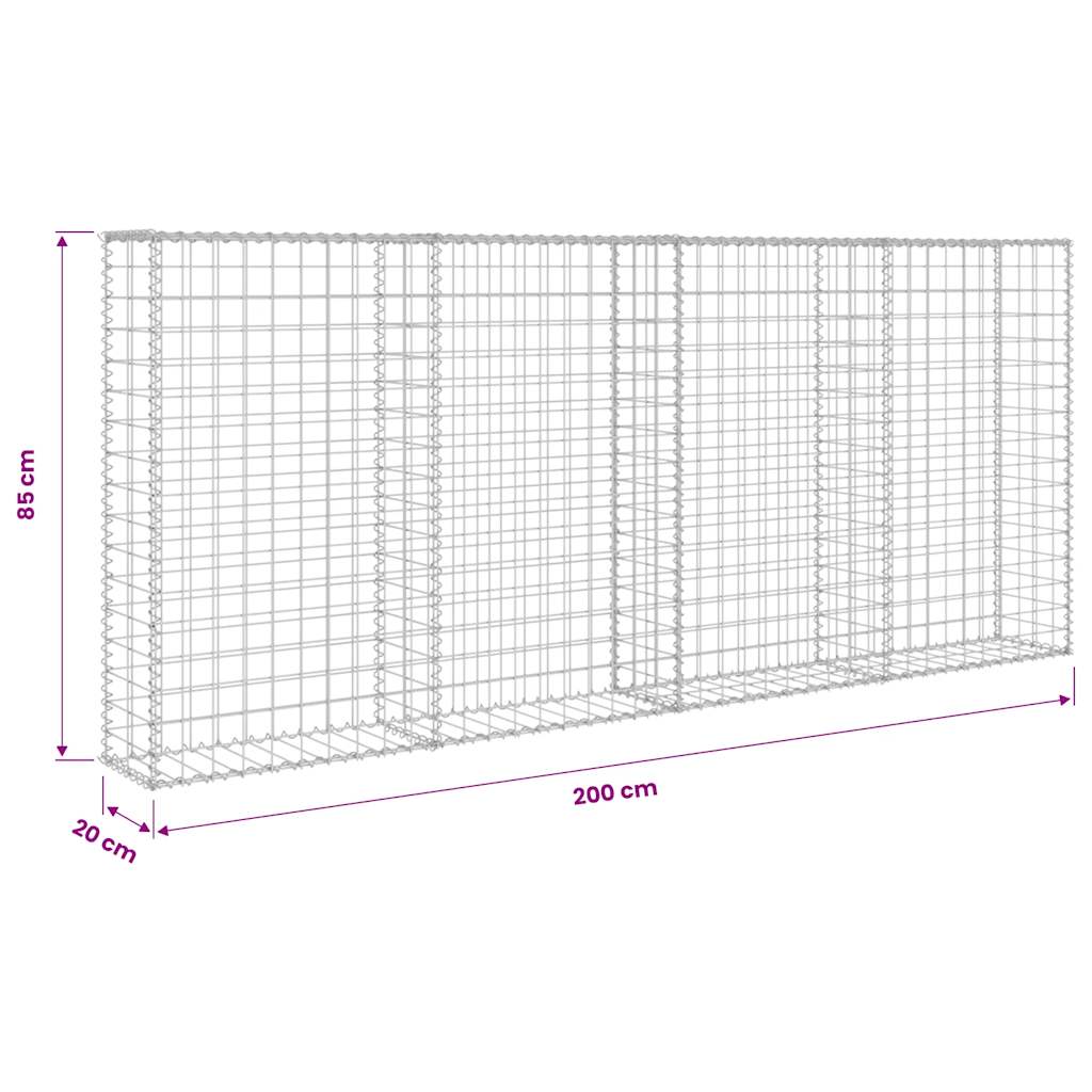 gabionvæg med dæksler galvaniseret stål 200 x 20 x 85 cm