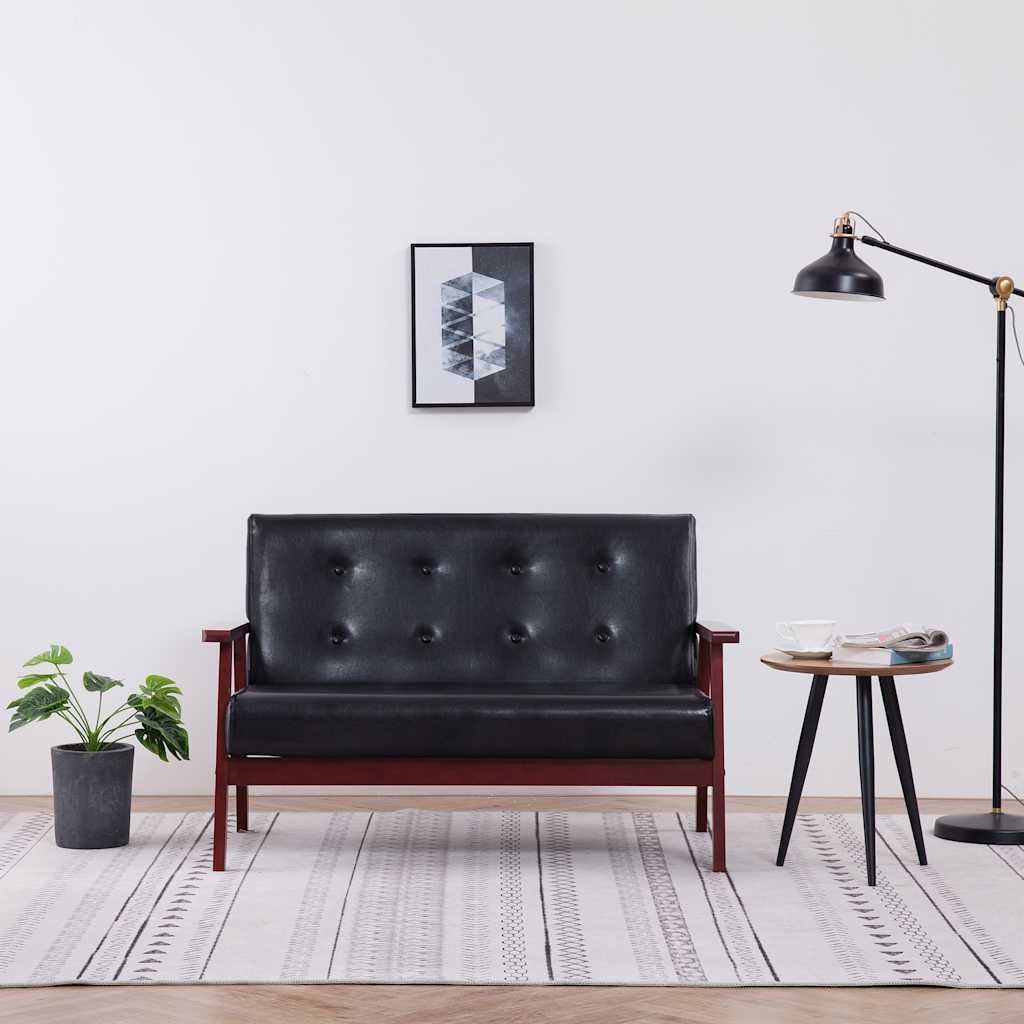 2-personers sofa i kunstlæder - sort, retro design