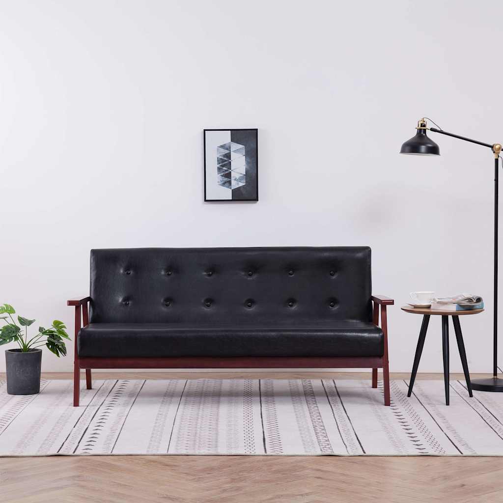 3-personers sofa kunstlæder sort billede