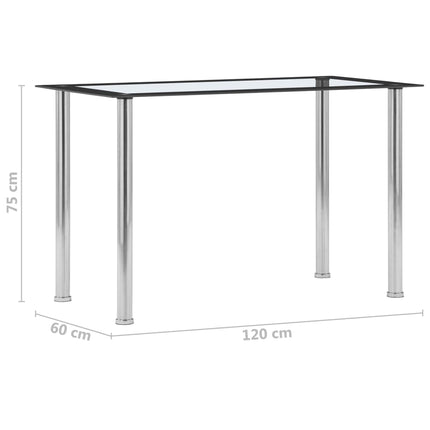spisebord 120x60x75 cm hærdet glas sort og gennemsigtig