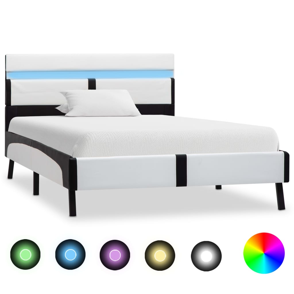 sengestel med LED 90x200 cm kunstlæder hvid og sort