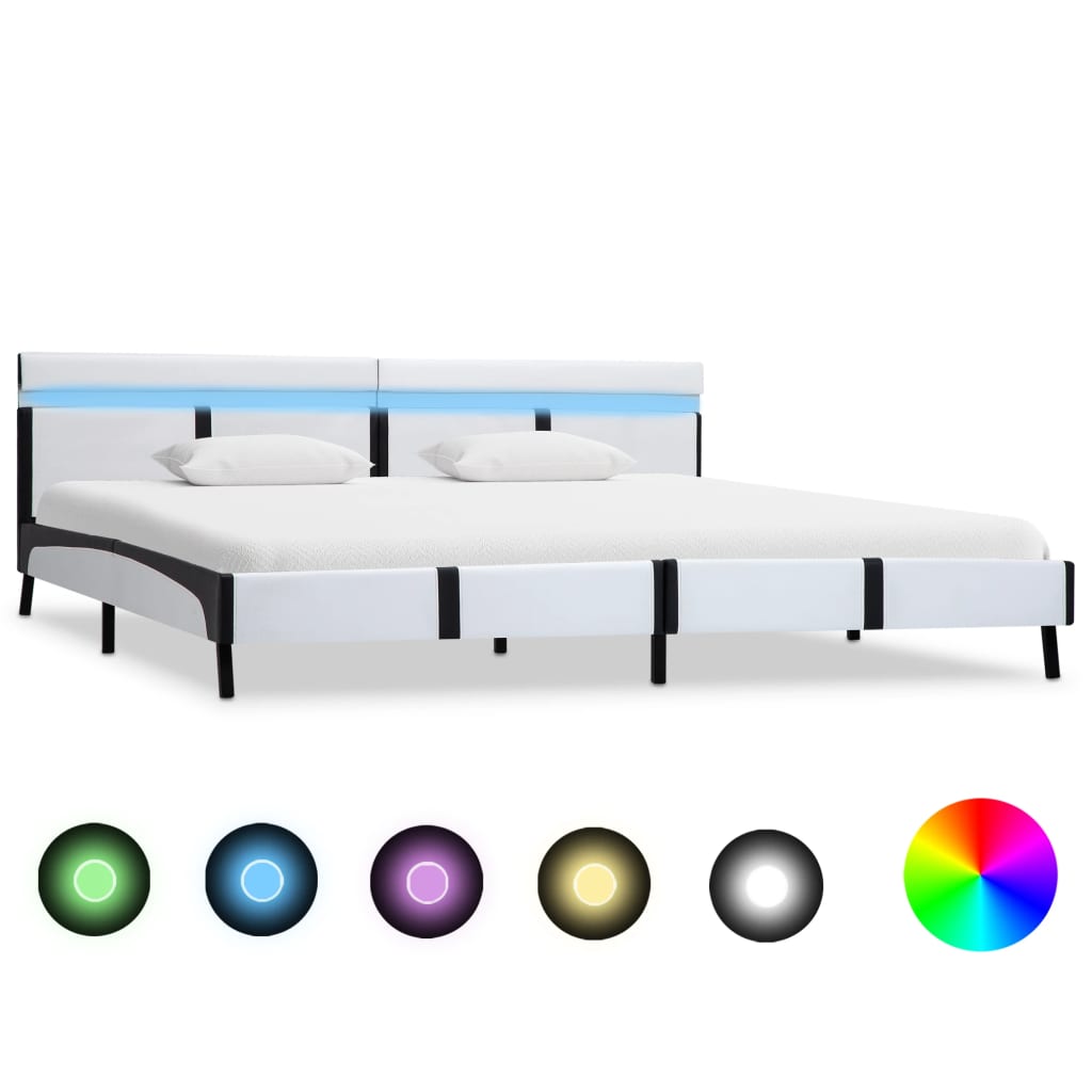 sengestel med LED 180x200 cm kunstlæder hvid