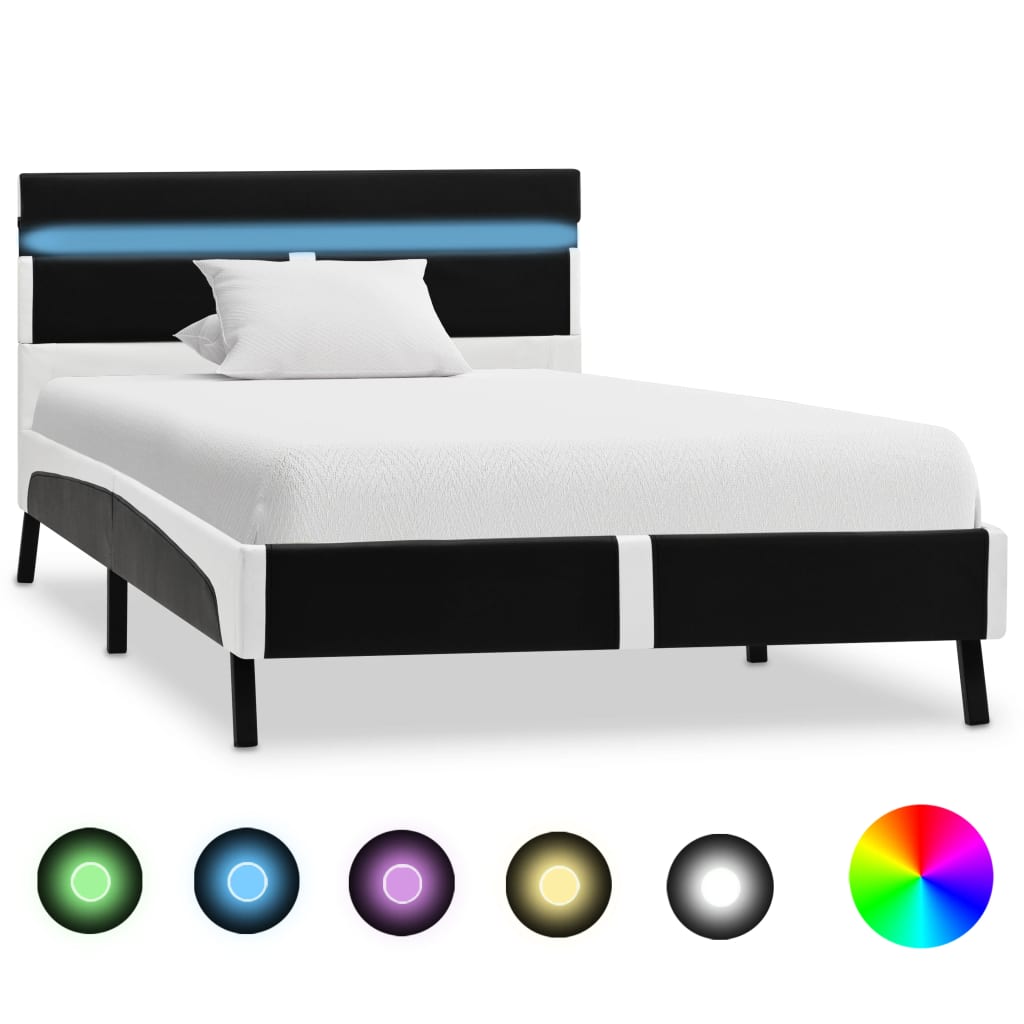 sengestel 90x200 cm LED kunstlæder sort
