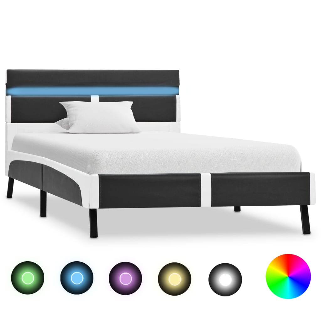 sengestel 90 x 200 cm LED kunstlæder grå