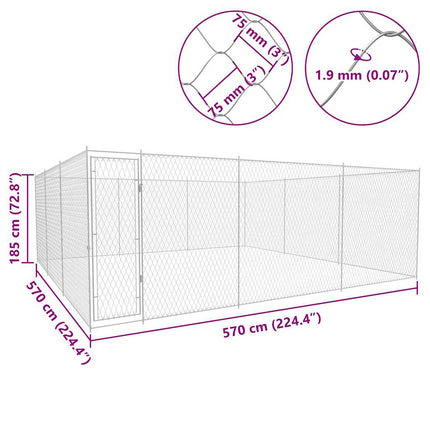 udendørs hundeløbegård galvaniseret stål 570x570x185 cm