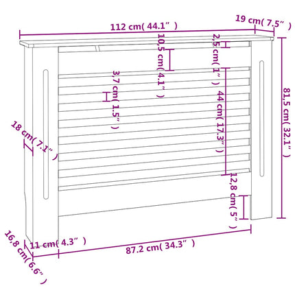 radiatorskjuler MDF 112 x 19 x 81,5 cm hvid