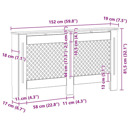 radiatorskjuler MDF 152x19x81,5 cm hvid