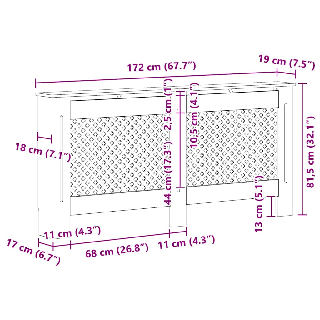 radiatorskjuler MDF 172x19x81,5 cm hvid