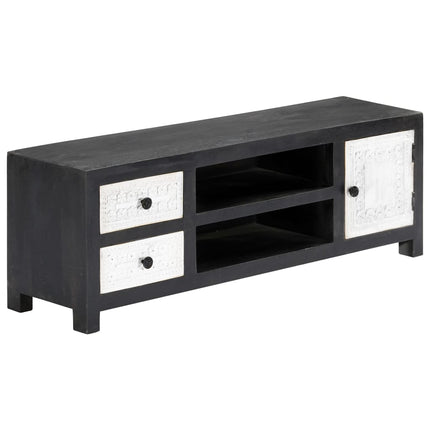 tv-bord 120x30x40 cm håndskåret massivt mangotræ grå og hvid