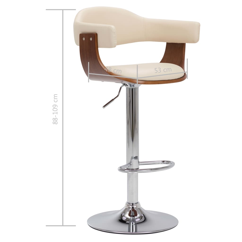 barstole 2 stk. bøjet træ og kunstlæder cremefarvet