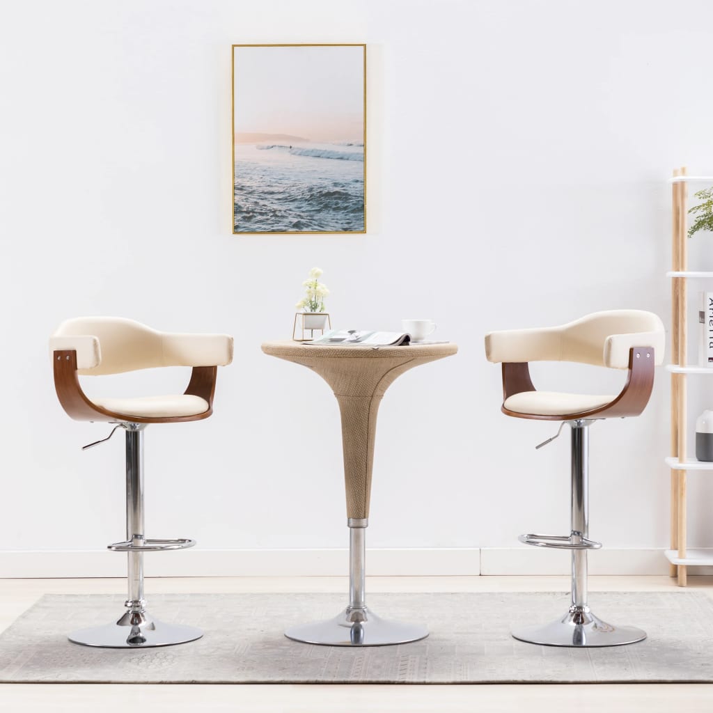 barstole 2 stk. bjet tr og kunstlder cremefarvet