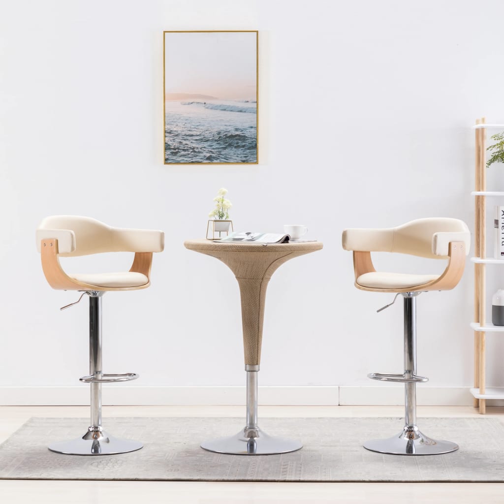 barstole 2 stk. bjet tr og kunstlder cremefarvet