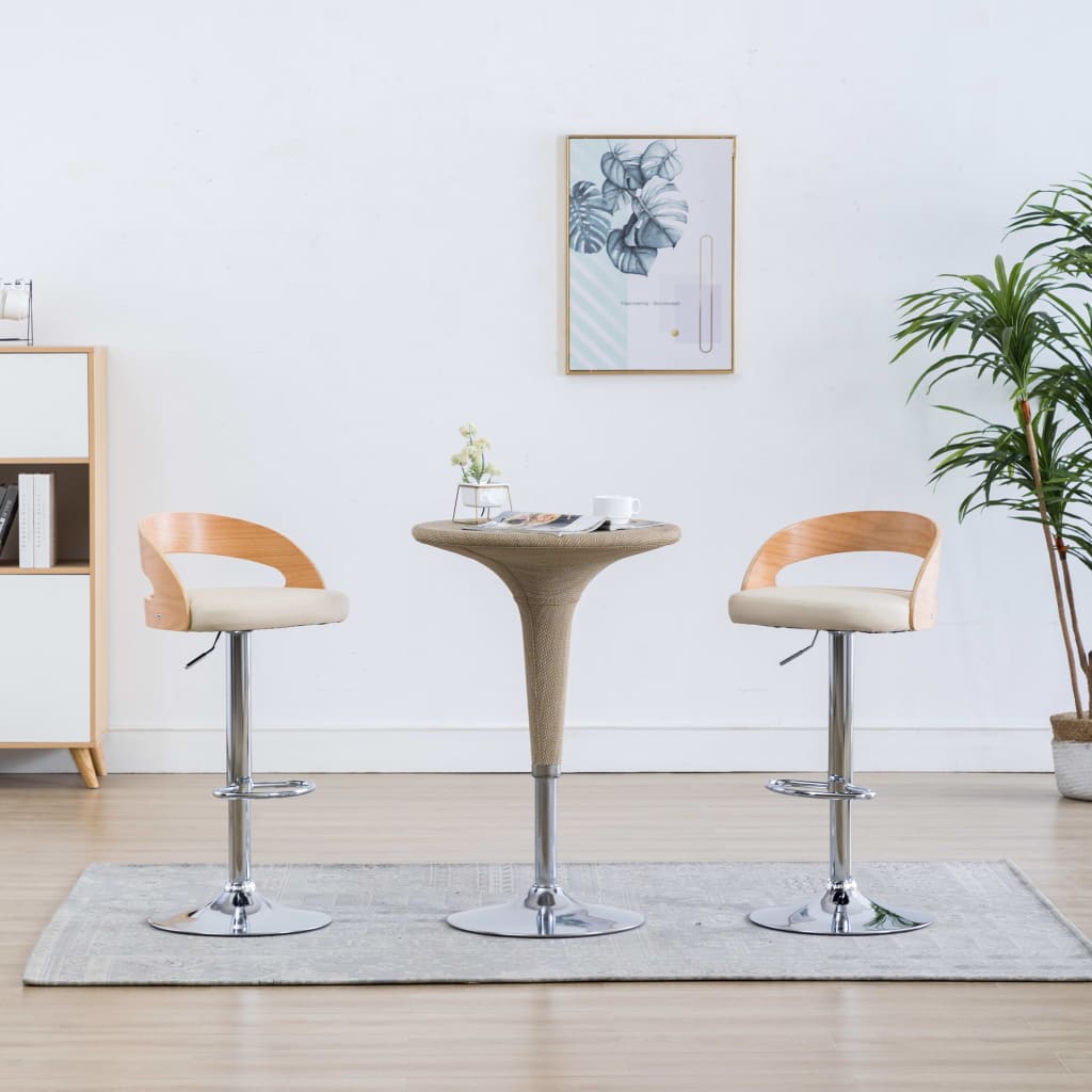 barstole 2 stk. kunstlder og bjet tr cremefarvet