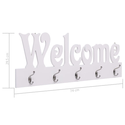 vægophængt knagerække WELCOME 74 x 29,5 cm hvid