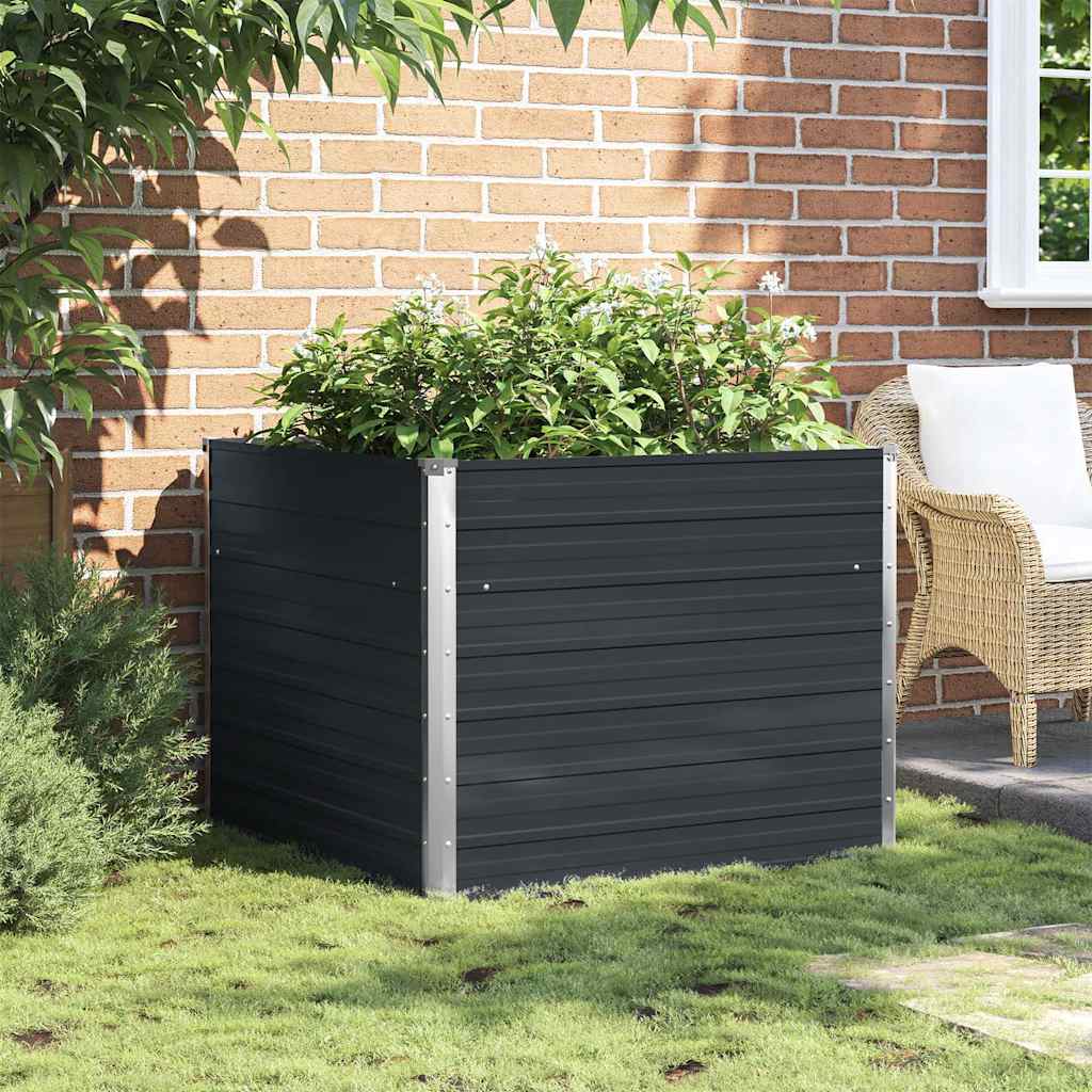 hævet plantekasse 100x100x77 cm galvaniseret stål antracitgrå