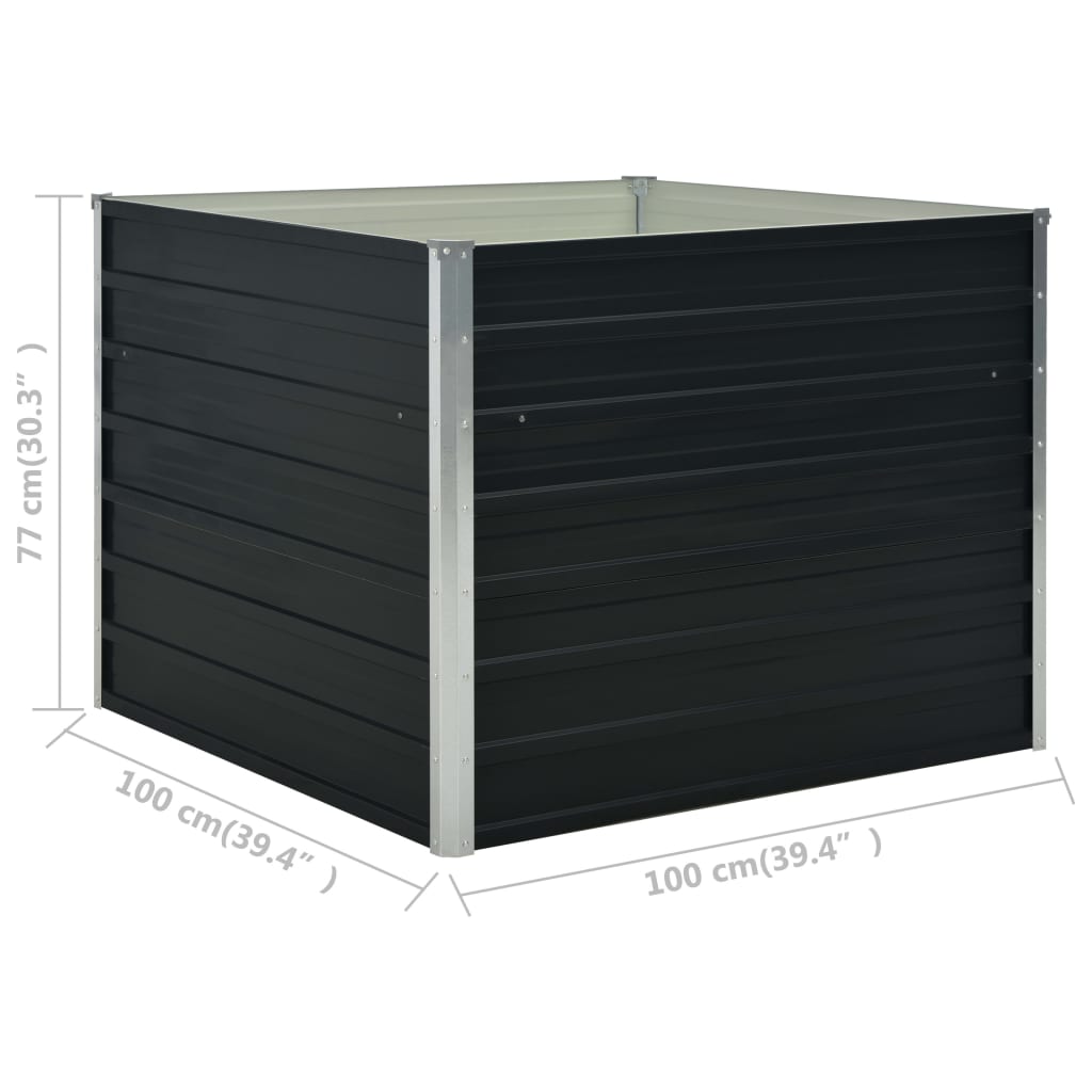 hævet plantekasse 100x100x77 cm galvaniseret stål antracitgrå