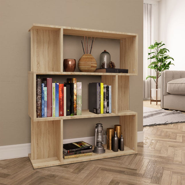 bogreol/rumdeler 80x24x96 cm konstrueret træ sonoma-eg