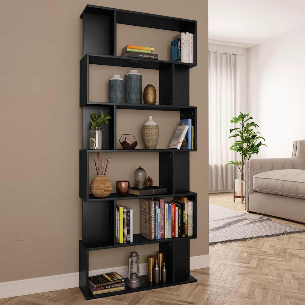 bogreol/rumdeler 80x24x192 cm konstrueret træ sort billede
