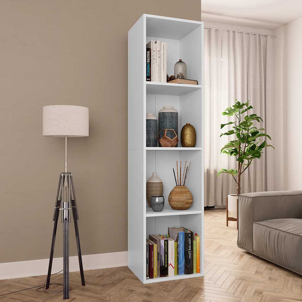 Bogreol/tv-bord 36 × 30 × 143 cm i hvidt konstrueret træ - 4 rum