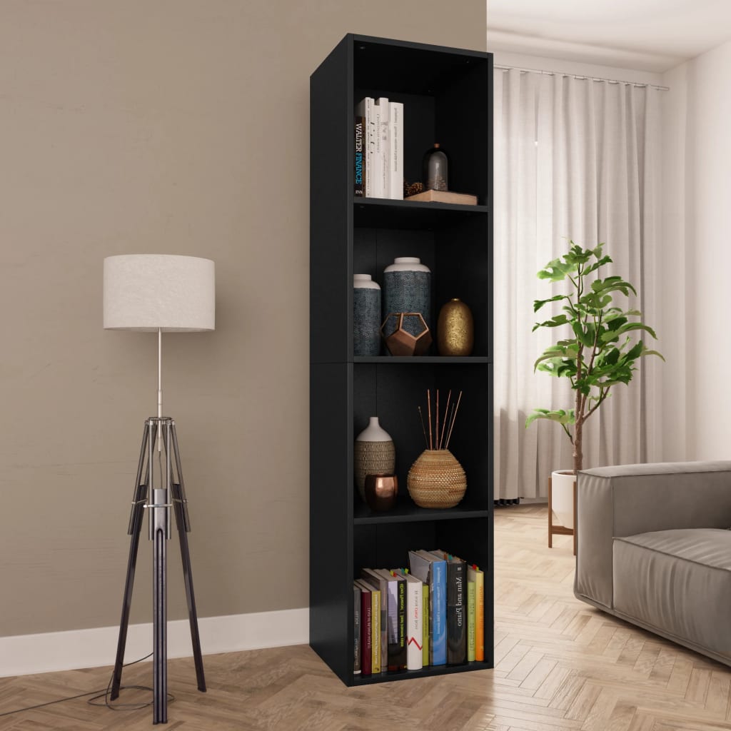 Bogreol/TV-Bord Konstrueret Træ - Sort / 36 x 30 x 143 cm