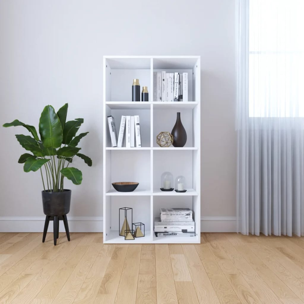 Bogreol/skænk 66×30×130 cm i hvidt konstrueret træ - 8 rum