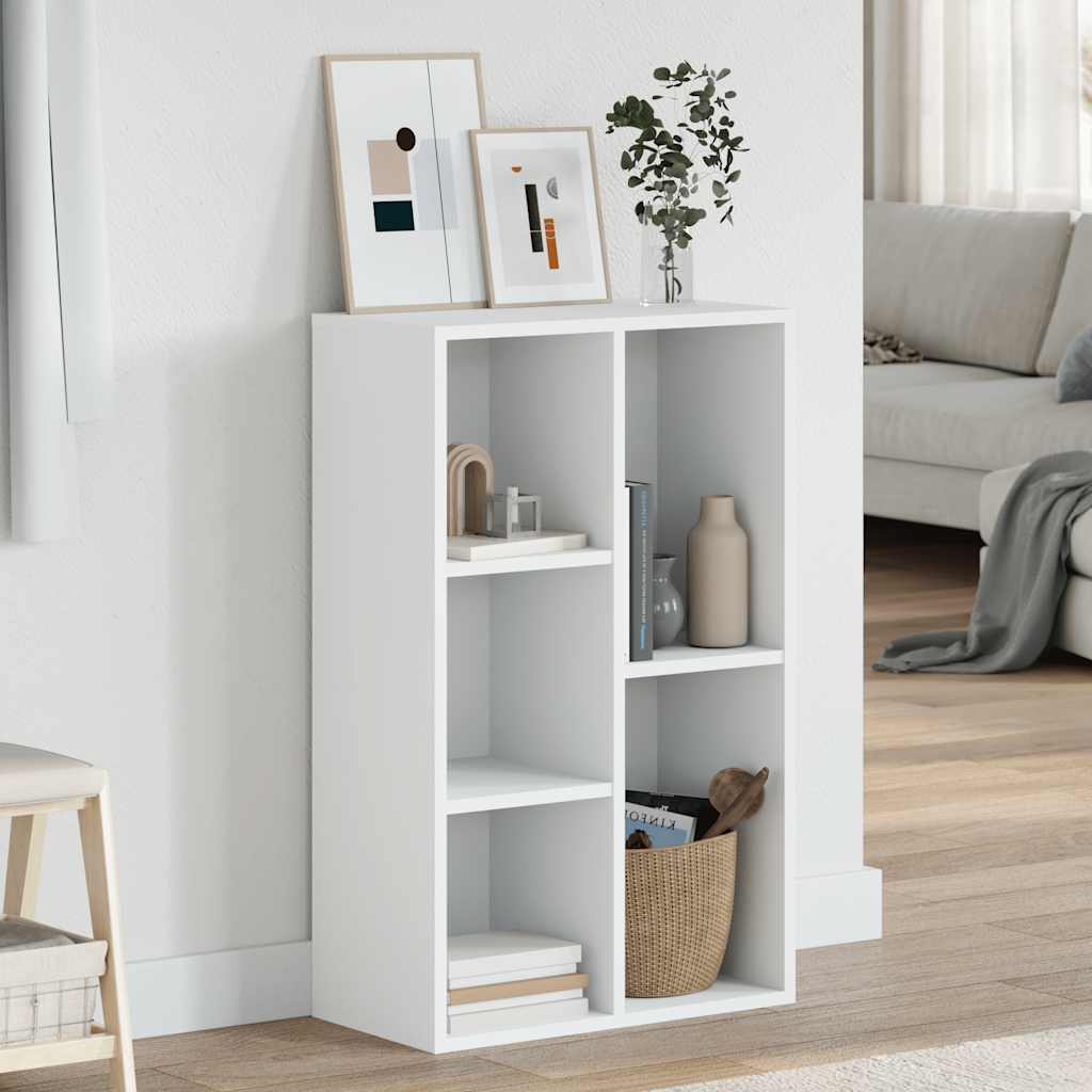 Bogreol/skænk i hvid - 50 × 25 × 80 cm, 5 rum, konstrueret træ