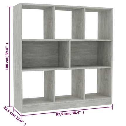 bogreol 97,5x29,5x100 cm konstrueret træ betongrå