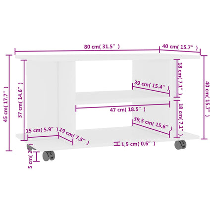 tv-skab med hjul 80x40x45 cm konstrueret træ hvid